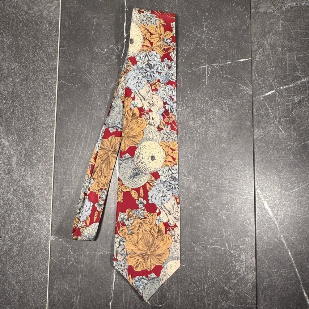 Mens Tie | Karl Lagerfeld | Vintage 90s Floral Silk Red Gold Blue Made in Italy - Picture 4 of 9